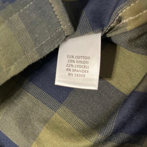 ROWM Casual Plaid Shirt Large Button Front Green Blue Lightweight Long Sleeve - Picture 4 of 8